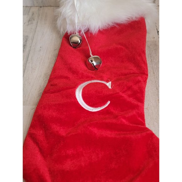 C monogram letter stocking bell plush Xmas home decor hanging - Picture 3 of 6